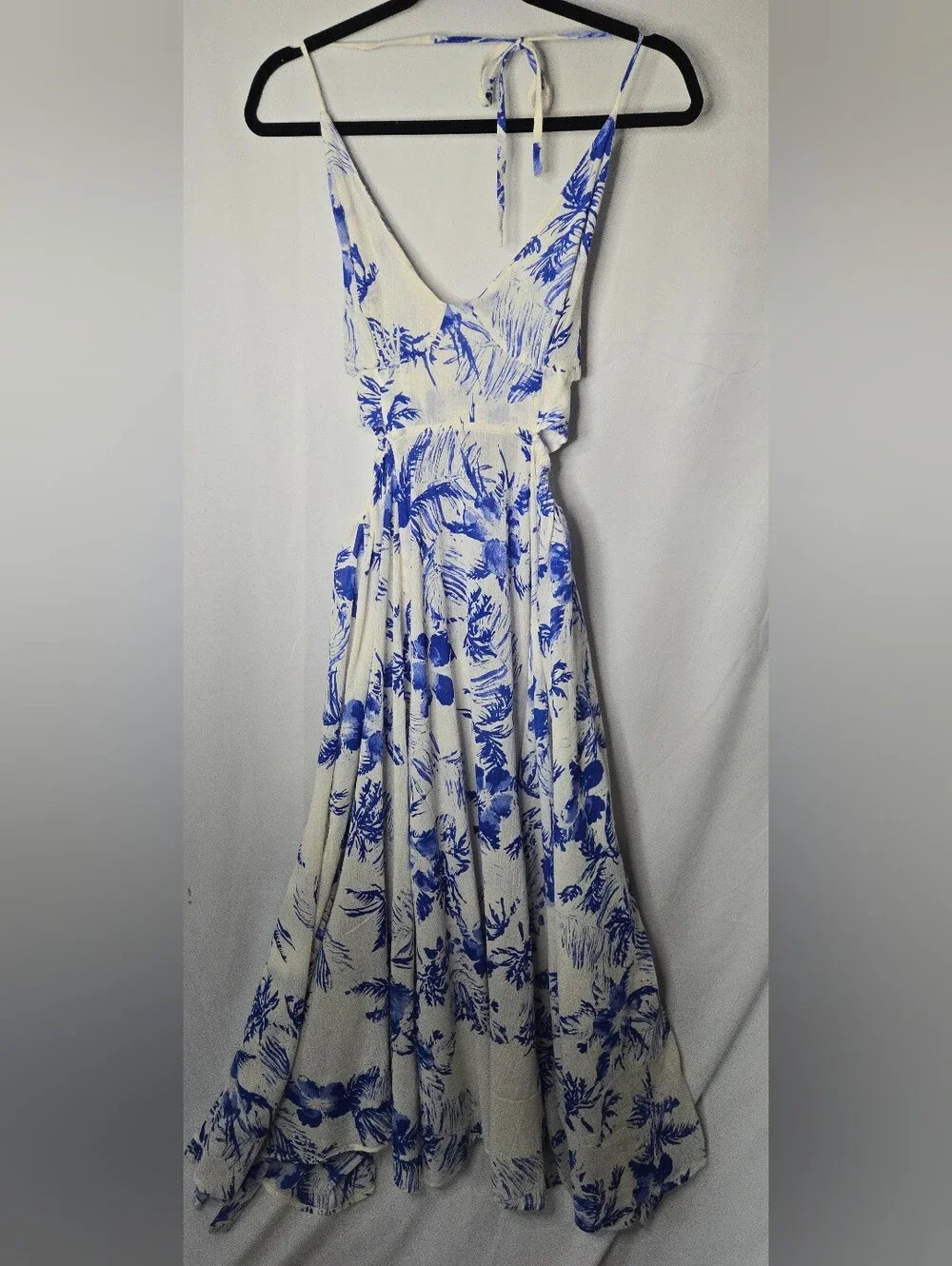 Free People Lille Printed Blue White Botanical Floral Halter Maxi Dress XS - Picture 3 of 11